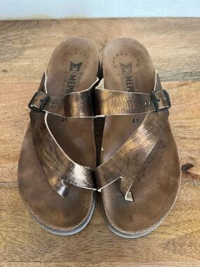 Mephisto Helen Bronze Metallic Leather Cork Sandals Womens 41 France